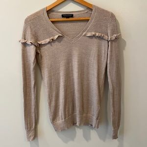 Merino Wool Banana Republic Tan Knit Form Fitting Ruffled Sweater Earth Tones